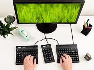 Experience ergonomic comfort with the KINESIS Freestyle2 keyboard, featuring 9" or 20" separation for personalized typing. Discover a smoother workflow and reduced strain with this PC keyboard.