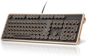 Experience the nostalgia of typing on a classic keyboard with the GLENCREAG RK104 Retro Mechanical Keyboard. Enjoy 104 keys, wooden grain design, and linear switches perfect for retro lovers.