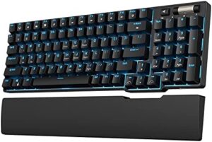 Unlock gaming performance with the RK Royal Kludge RK96 Mechanical Keyboard. Triple mode BT5.0/2.4G/USB-C, hot swappable and wireless, features 96 keys, blue backlight and brown switches.