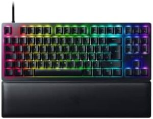 Elevate your gaming experience with the Razer Huntsman V2 Tenkeyless keyboard featuring purple switches, detachable cable, and ergonomic wrist rest for AZERTY layout gamers. Get 20% off your purchase today!