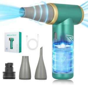 Clean your electronics with the Kica JetFan 2 Electric Compressed Air Duster Cleaner, featuring 101,000 RPM and rechargeable battery, perfect for PCs, laptops, cars, and more.