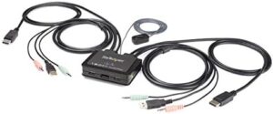 Improve your workspace with StarTech's 2 Port DisplayPort KVM Switch, supporting 4K at 60Hz, featuring dual ports, USB connectivity and remote switching for seamless multitasking.