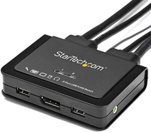 Improve your workspace with StarTech's 2 Port DisplayPort KVM Switch, supporting 4K at 60Hz, featuring dual ports, USB connectivity and remote switching for seamless multitasking.