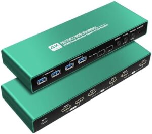 Optimize your workspace with the HDMI KVM switch, supporting 2 monitors and 2 computers with EDID emulator for 4K at 60Hz or 2K at 144Hz.