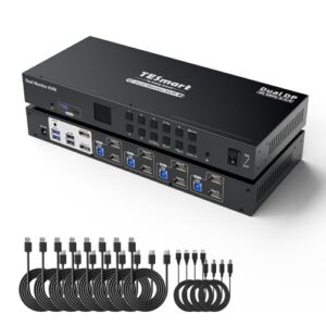 Control your multiple computers with the TESmart 4 Port KVM Switch, supporting dual monitors, 4K@60Hz and audio output. Efficiently switch between devices with hotkeys, perfect for home offices and gaming.