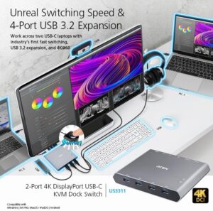 Enhance your workspace with the ATEN 2-Port 4K DisplayPort USB-C KVM dock switch, featuring power pass-through and seamless connectivity. Perfect for multitaskers!
