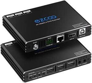 Discover the Rofavezco 4K HDMI KVM extender, transmitting uncompressed signals up to 300ft. Enjoy 3 USB ports, POE+, RS232, EDID and 3.5mm audio/mic connectivity for seamless multi-monitor use. Perfect for home or office.