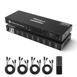 Control your workspace with the TESmart HDMI KVM Switch 8 Port, switching between 8 computers with ease. Enjoy 4K@60Hz resolution and features like hotkey, RS232, LAN port, and IR remote control.