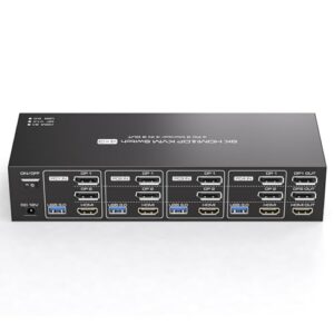 Experience seamless multi-monitor setup with this 4K144Hz HDMI + 2 Displayport KVM Switch, supporting triple monitors and four computers. Share displays and USB ports with infrared remote control. Perfect for gaming, workstations, or shared offices!