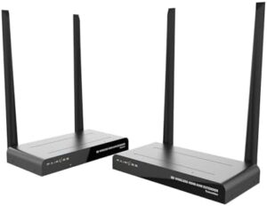 Here is the optimized meta description:

"Stream video and audio wirelessly with this 4K HDMI transmitter and receiver kit. Plug & play setup, IR remote control, and loop out for easy connectivity to laptops, cameras, TVs, or projectors."