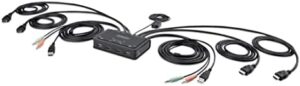 Here is the optimized SEO meta description:

"Streamline your workspace with StarTech's 2-port KVM switch, supporting 4K resolution at 60Hz. Compact design and bus-powered for convenience. Perfect for hotkey or remote switching between monitors."