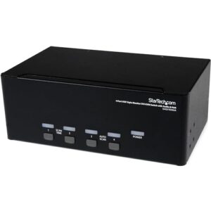 Here is the generated meta description:

"Boost your productivity with StarTech's 4-port KVM switch, featuring triple monitor support and audio hub. Perfect for offices or gaming setups, this USB 2.0 hub offers seamless connectivity."