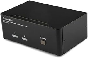 Boost your productivity with StarTech's 2 Port Dual DisplayPort USB KVM Switch, featuring audio and USB 2.0 hub for seamless multitasking. Save up to 20% with our bundle deals!