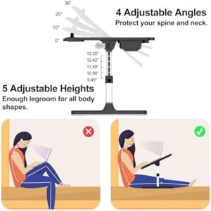 Elevate your reading and working experience with the HETTHI Adjustable Portable Bed Table, featuring foldable legs, storage drawer, and phone slot. Perfect for sofas, couches, or floors, ideal for writing, working, or eating.