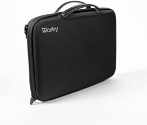 Elevate your workspace anywhere! The 12-in-1 Office Everywhere by Worky features a multifunctional briefcase workstation with storage, LED light, and dry erase whiteboard, all in a lightweight 2.8 lbs black design.