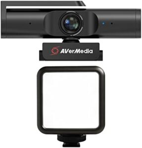 Stream high-quality 4K Ultra HD video with the AVerMedia PW513 Live Streamer CAM, featuring a rechargeable mini RGB light perfect for gaming and live streaming. Compact design works with OBS, Streamlabs, Zoom, Teams, and Skype.