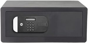 Here is the optimized SEO meta description:

"Maximize your laptop security with Yale's Sold Secure Silver-approved Fingerprint Safe, featuring digital keypad, LED indicators, and steel locking bolts. Get instant access with the emergency override key."