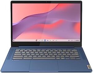 Discover the IdeaPad Slim 3 Chromebook, featuring a 14-inch FHD display, MediaTek Kompanio 520 processor, 4GB RAM, and 64GB eMMC storage. Abyss Blue design with great value for price.