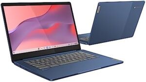 Discover the IdeaPad Slim 3 Chromebook, featuring a 14-inch FHD display, MediaTek Kompanio 520 processor, 4GB RAM, and 64GB eMMC storage. Abyss Blue design with great value for price.