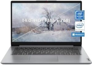 Here is the optimized SEO meta description:

"Experience portability and performance with this IdeaPad 1 14 Laptop featuring a 14.0" HD screen, Intel Celeron N4020 processor, and 256GB storage. Get ready to upgrade your mobile productivity."