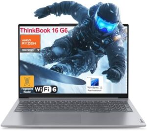 "Upgrade your computing experience with the ThinkBook 16 G6 laptop, featuring an AMD Ryzen 7 processor, 16GB RAM, and 512GB SSD storage. Perfect for professionals and students alike."