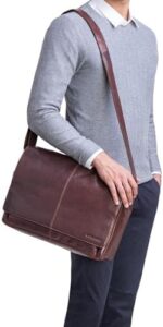 Here is the optimized SEO meta description:

"Elevate your style with this vintage leather bag, perfect for work or travel. Accommodates 15.6-inch laptops and features a sleek design for effortless carrying."