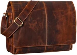 Elevate your style with the STILORD 'Alex' Vintage Leather Bag, a versatile briefcase perfect for men and women. Protects 15.6-inch laptops in its spacious interior.