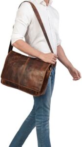 Elevate your style with the STILORD 'Alex' Vintage Leather Bag, a versatile briefcase perfect for men and women. Protects 15.6-inch laptops in its spacious interior.