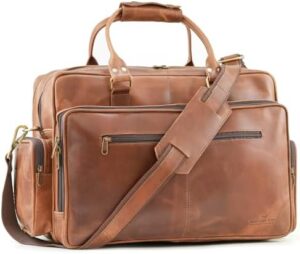 Maximize your professional style with the BossWell Large Leather Briefcase, perfect for business travel and laptop storage (fits up to 18 inches). Sleek design, premium leather, and sturdy construction ensure a lasting impression.
