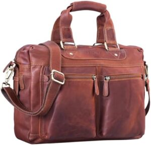 Elevate your work style with the Stilord 'Jesse' Business Leather Bag, featuring genuine leather and 15.6" laptop capacity. Perfect for office professionals. Save big on this quality bag!