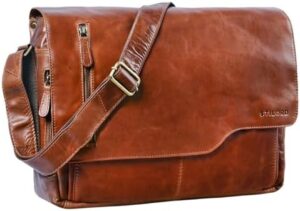 Elevate your professional style with the Stilord 'Marlon' Leather Bag, featuring a spacious 15.6" laptop compartment and made from genuine cowhide leather for a sophisticated look. Perfect for business or travel.
