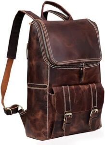 Elevate your travel style with the C CUERO Full Grain Leather Backpack, featuring a vintage design and spacious interior for 17" laptops. Perfect for daily use or adventurous excursions, this rugged bag offers durability and classic appeal.