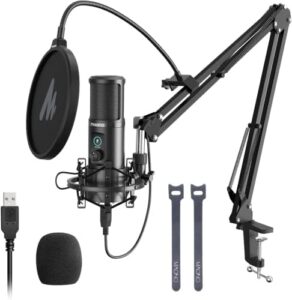 Capture professional podcasting and gaming moments with the MAONO AU-PM421 USB Microphone, featuring one-touch mute and mic gain knob. Perfect for online teaching, meetings, livestreaming, and broadcasting.