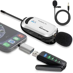 Capture crystal-clear audio with the Alvoxcon Wireless lavalier Microphone for iPhone & Computer, perfect for podcasting, vlog, YouTube, conference and vocal recording. Boost your gaming experience too!