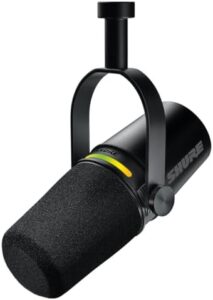 Capture stunning vocals and podcast moments with the SHURE MV7+ microphone, featuring cardioid unidirectional design, noise reduction, and USB-C XLR connectivity for seamless recording and streaming.