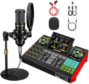 "Transform your podcasting experience with the neculogy G10 bundle. Includes BM-800 condenser microphone and voice changer for professional recordings, perfect for laptop streaming or YouTube videos."