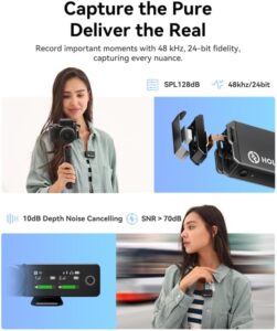 Capture high-quality audio anywhere with the Hollyland Lark Max Wireless Lavalier Microphone System, featuring ENC noise canceling and studio-grade sound quality, plus 820ft range and 8GB storage for extended recording sessions.