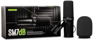 Capture professional-quality audio with the Shure SM7db microphone, featuring a cardioid polar pattern and dynamic design. Perfect for voice overs, podcasting, and broadcasting applications.