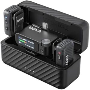 Discover the BOYA BOYAMIC2 Wireless Lavalier Microphone, perfect for vloggers and YouTubers. AI noise cancelling, smart EQ tuning and 30H battery life with charging case included.
