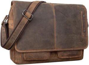 Elevate your style with the Stilord 'Curtis' Leather Shoulder Bag, a vintage-inspired messenger bag or briefcase perfect for laptops up to 15.6 inches and daily essentials, all in genuine leather.