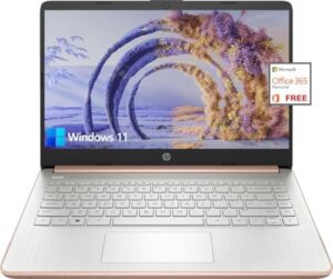 Here is the optimized SEO meta description:

"Upgrade your college experience with this HP 14 inch laptop featuring Intel processor, 8GB RAM, and 136GB storage. Enjoy Windows 11, Microsoft Office, long battery life, and a sleek rose gold design."