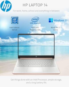 Here is the optimized SEO meta description:

"Upgrade your college experience with this HP 14 inch laptop featuring Intel processor, 8GB RAM, and 136GB storage. Enjoy Windows 11, Microsoft Office, long battery life, and a sleek rose gold design."