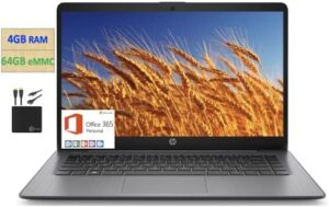 "Upgrade your portable productivity with the HP 2021 laptop, featuring a 14-inch HD display, Intel Celeron processor, and up to 11 hours battery life. Includes 1-year Office 365 subscription."