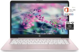 Get the latest HP laptop experience with this 14" HD device, featuring Intel Celeron N4000, 4GB RAM, and 64GB storage. Enjoy seamless connectivity and 1-year Microsoft 365 subscription in rose pink, plus a bundle of essential cables.