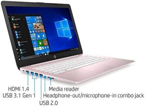 Get the latest HP laptop experience with this 14" HD device, featuring Intel Celeron N4000, 4GB RAM, and 64GB storage. Enjoy seamless connectivity and 1-year Microsoft 365 subscription in rose pink, plus a bundle of essential cables.
