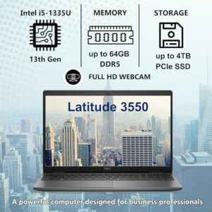 Get the Dell Latitude 3550 laptop for business and work with 13th Gen Intel i5-1335U processor, 32GB DDR5 RAM, 1TB SSD, and FHD display. Boost productivity with WiFi 6E, Bluetooth 5.3, and USB4 Type-C.