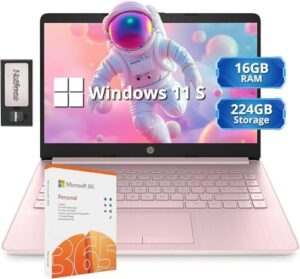 Here is the optimized SEO meta description:

"Upgrade your productivity with this HP Stream 14' laptop featuring Intel Celeron processor, 16GB RAM, and 64GB storage. Enjoy enhanced visuals, Intel HD Graphics, and 720p webcam. Perfect for work or play, available in pink color."