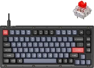 Unlock the ultimate gaming experience with our Key V1 keyboard, featuring 75% frosted black design and vibrant red backlighting. Perfect for enthusiasts, dimensions: 14.5x5.3x2.8 inches