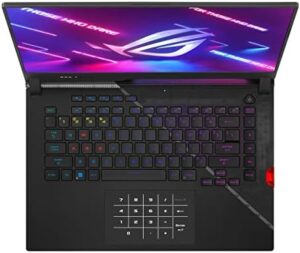 Experience gaming excellence with the ASUS ROG Strix Scar 15 laptop, featuring a 240Hz IPS QHD display, NVIDIA GeForce RTX 3080, Intel Core i9 processor, and US-English RGB keyboard.