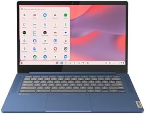 Enhance your mobile work with the Lenovo IdeaPad Slim 3 Chromebook, featuring Waves MaxxAudio speakers, 14" HD display and camera, 4GB memory, 64GB storage, and MediaTek Kompanio 520 processor. Abyss Blue, lightweight and perfect for everyday use.